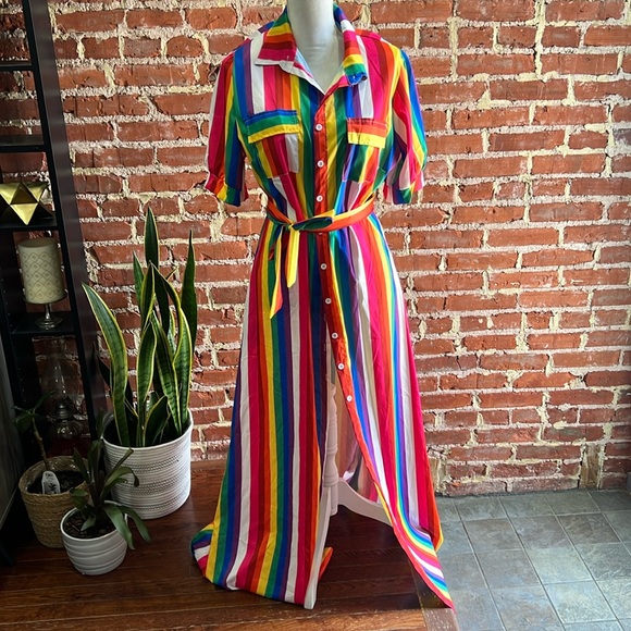 RAINBOW BUTTON DOWN DRESS - Picture 1 of 8